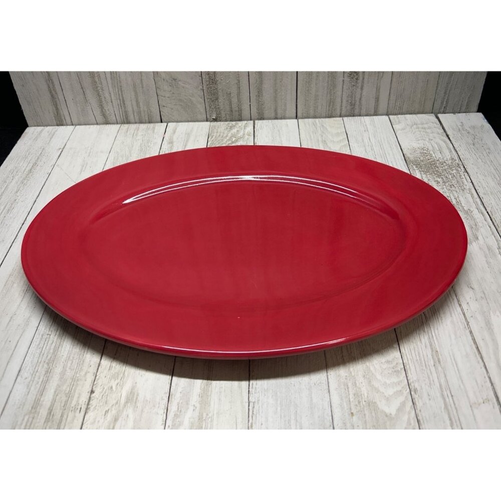Vtg Tracy Porter “Jolly Ol Snowy” Red Serving Plater 13x 9”  Holiday Decor